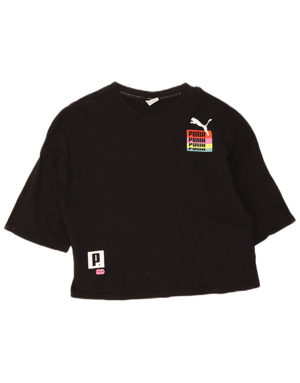 Puma Damen Crop Graphic T-Shirt Top UK 10 Small Schwarz Baumwolle