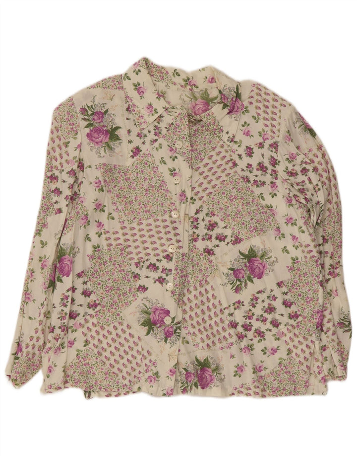Vintage Damen Shirt UK 16 Großes mehrfarbiges Blumenmuster