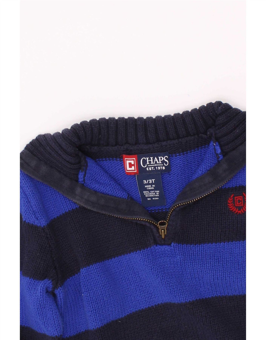 Chaps Jungen-Pullover mit Reißverschluss am Hals, 2–3 Jahre, marineblau, gestreift, Baumwolle