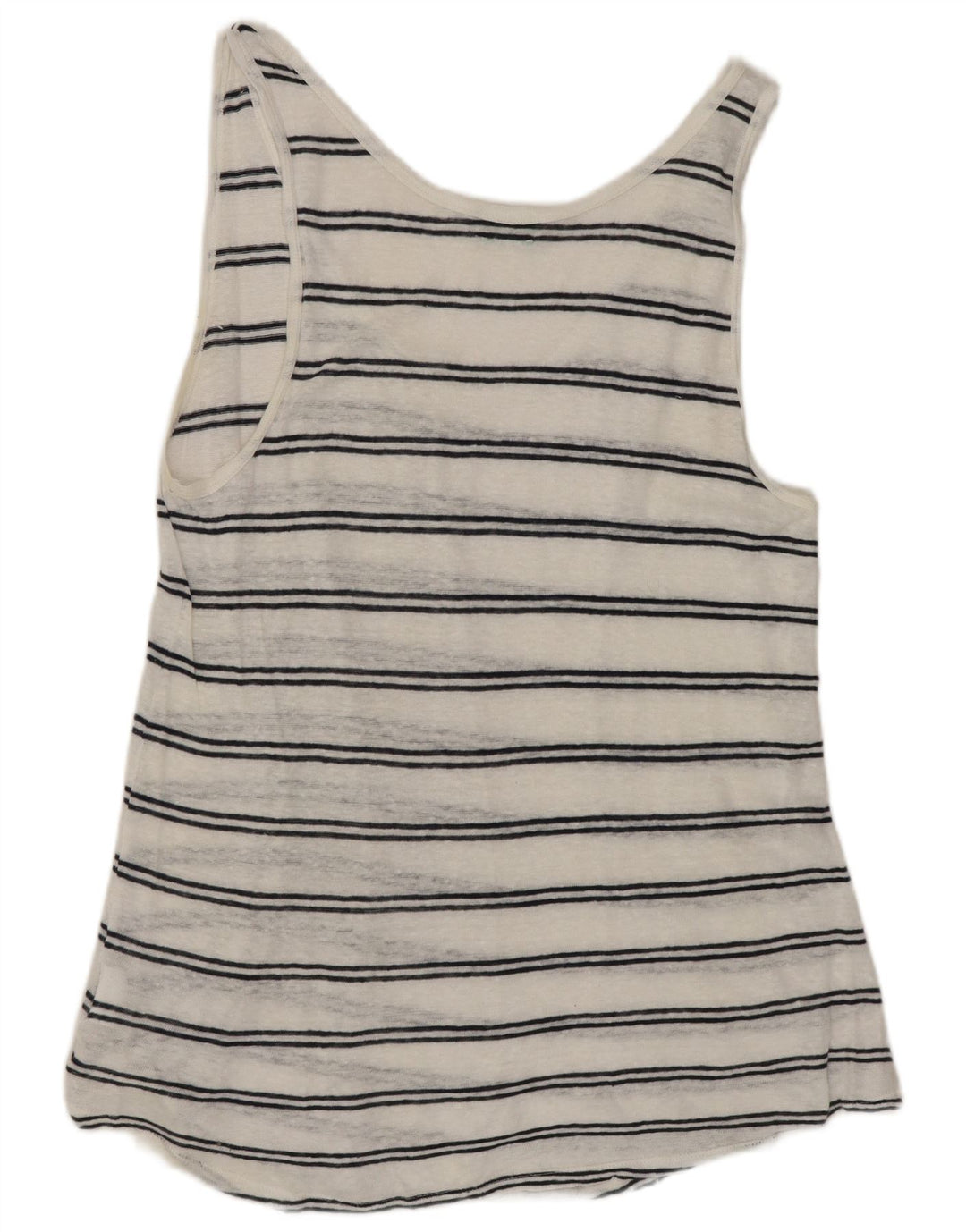 Benetton Damen ärmelloses Blusenoberteil UK 18 XL Weiß gestreiftes Leinen