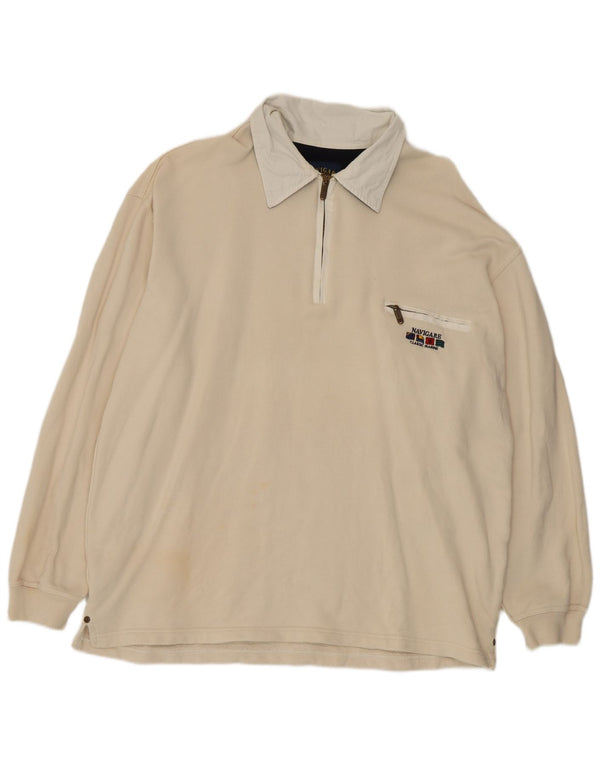 Navigare Herren Langarm-Rugby-Poloshirt XL Beige Baumwolle