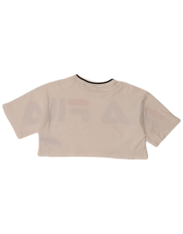 Fila Damen Crop Oversize Graphic T-Shirt Top UK 10 Small Weiße Baumwolle
