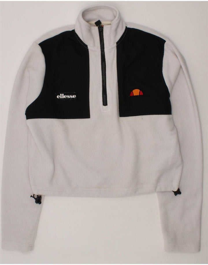 ELLESSE Womens Oversized Fleece Jumper UK 10 Small  White Colourblock Vintage Ellesse and Second-Hand Ellesse from Messina Hembry 