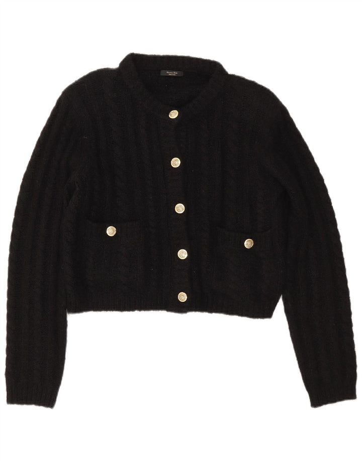Massimo Dutti Damen Crop Oversized Cardigan Pullover UK 10 Small Schwarz