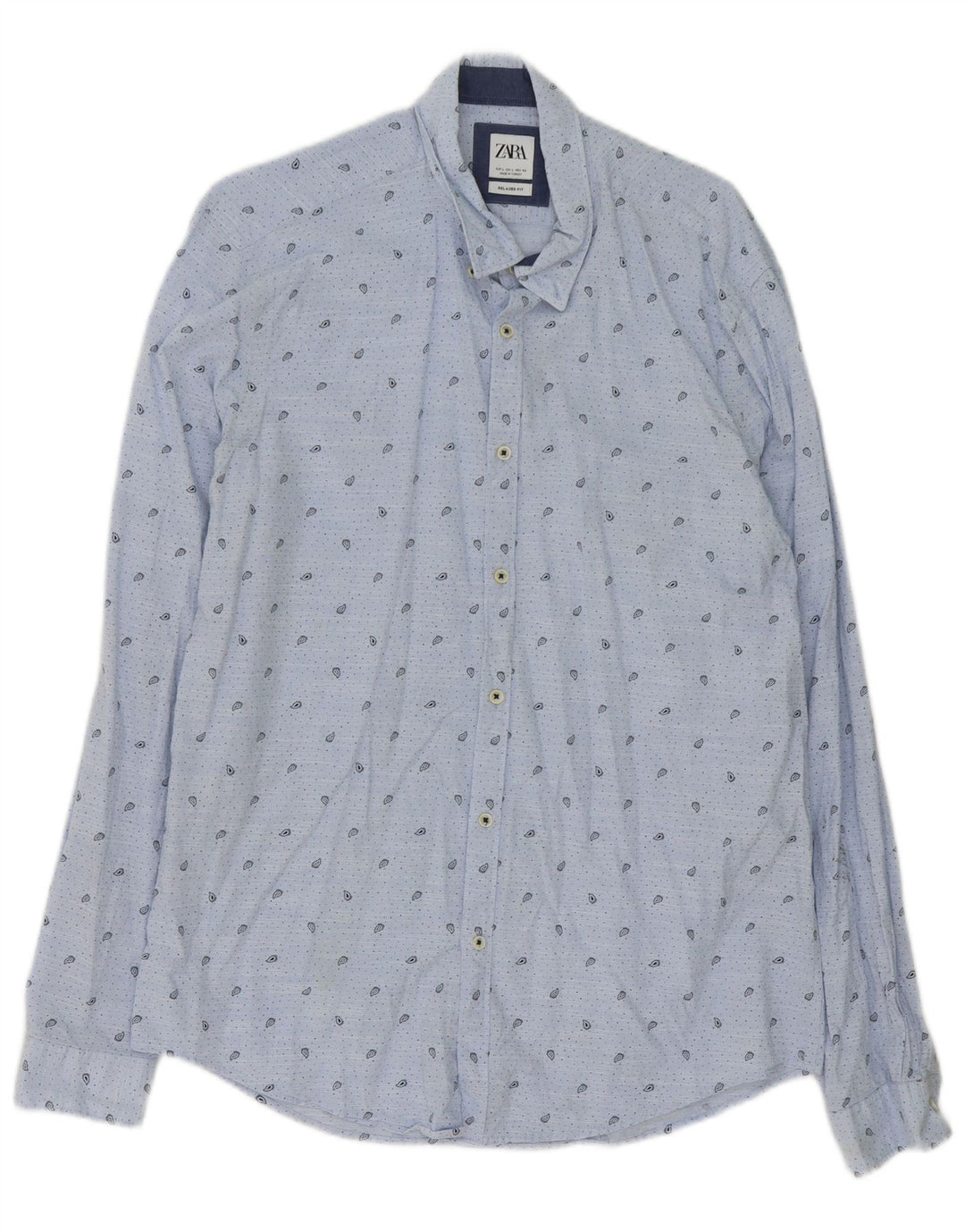 Zara Herren-Hemd mit entspannter Passform, große blaue Paisley-Baumwolle