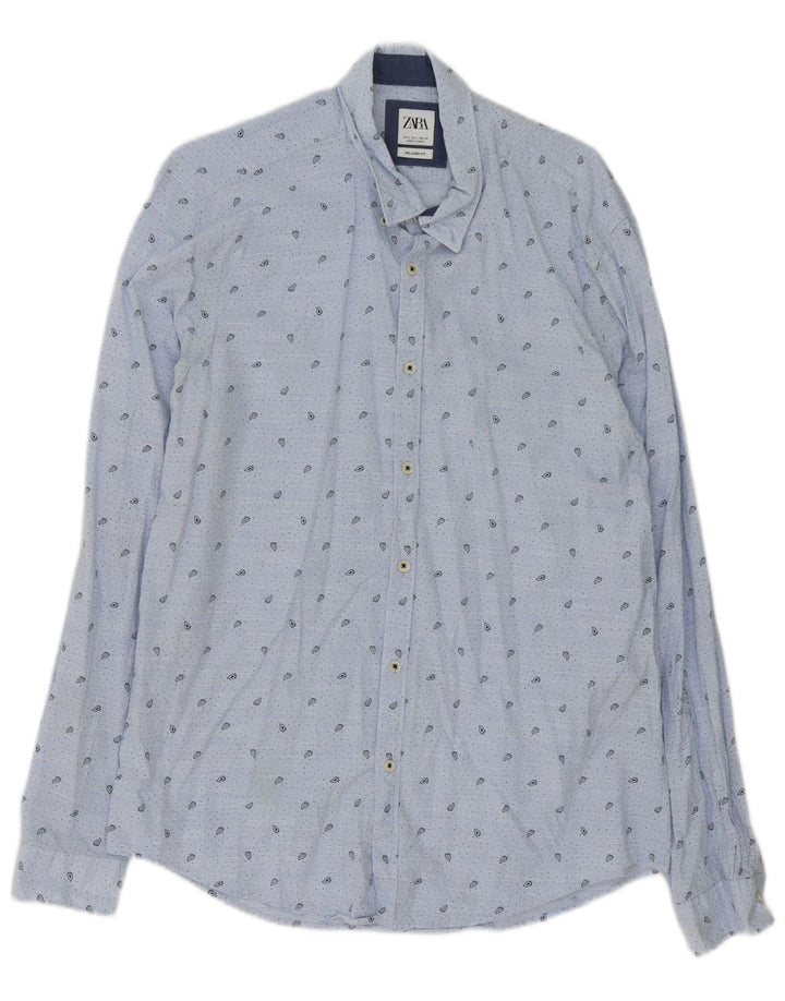 Zara Herren-Hemd mit entspannter Passform, große blaue Paisley-Baumwolle