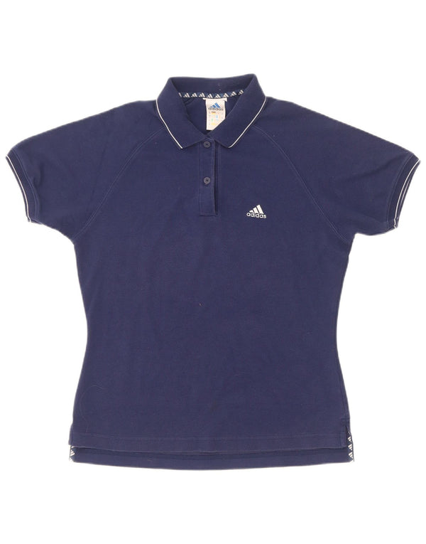 Adidas Damen Poloshirt UK 12 Medium Marineblau Baumwolle