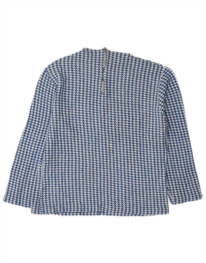Vintage Damen 3/4 Ärmel Bluse Top IT 46 Großes blaues Hahnentrittmuster