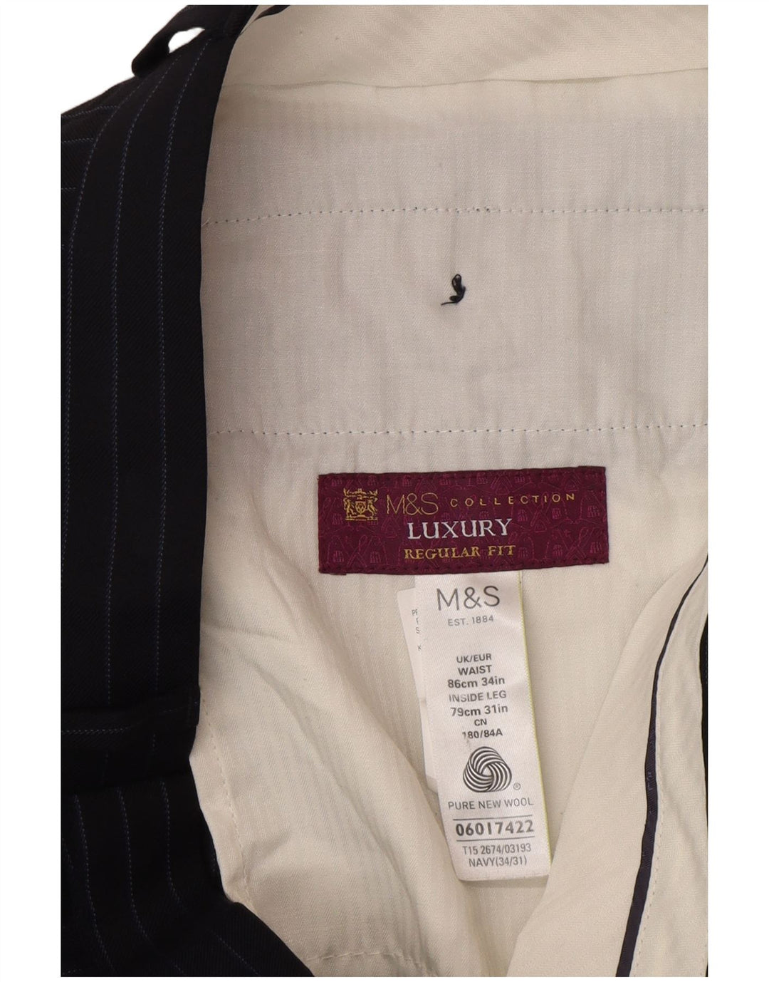 Marks & Spencer Herren-Anzughose in normaler Passform, W34, L31, Marineblau gestreift