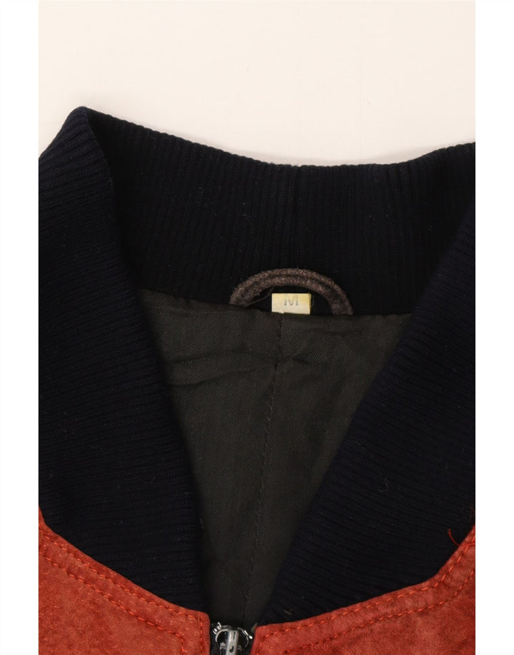 VINTAGE Herren-Bomberjacke aus Wildleder mit lockerer Passform, UK 38, Mittelrot, Farbblock