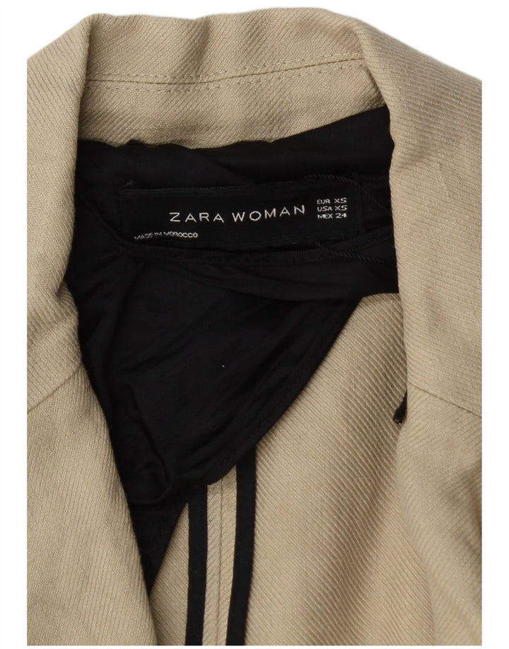 Zara Damen Zweireihiger Mantel UK 6 XS Beige Leinen