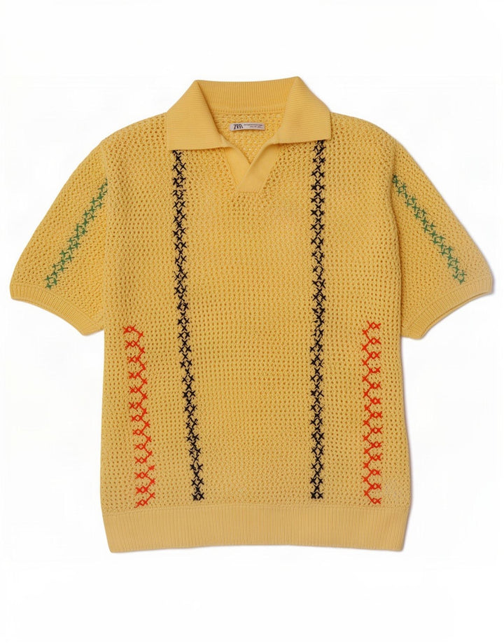 Zara Herren-Pullover mit Rollkragen, durchsichtig, klein, gelb gestreift