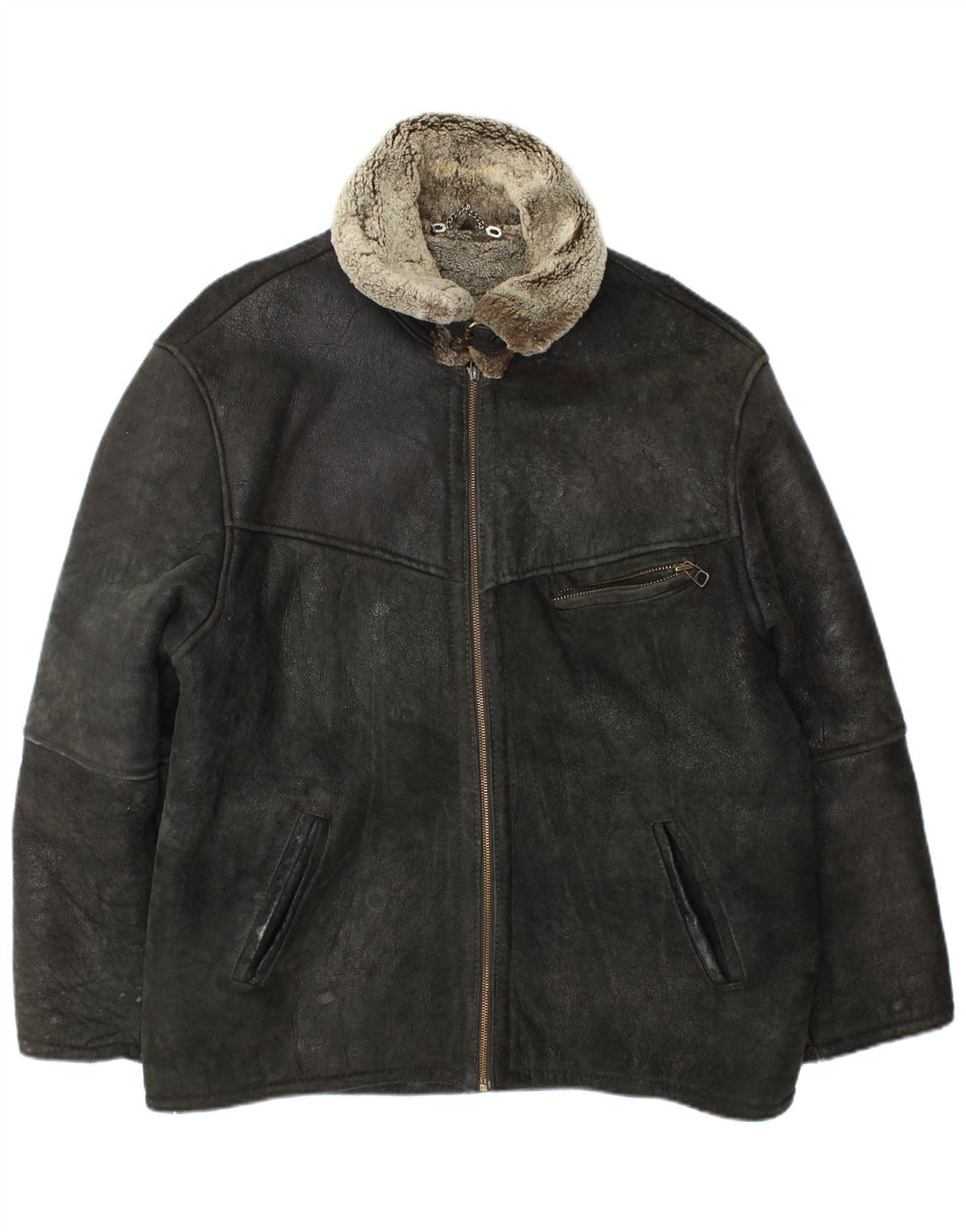 Vintage Herren Shearling Jacke UK 42 XL Schwarzes Leder