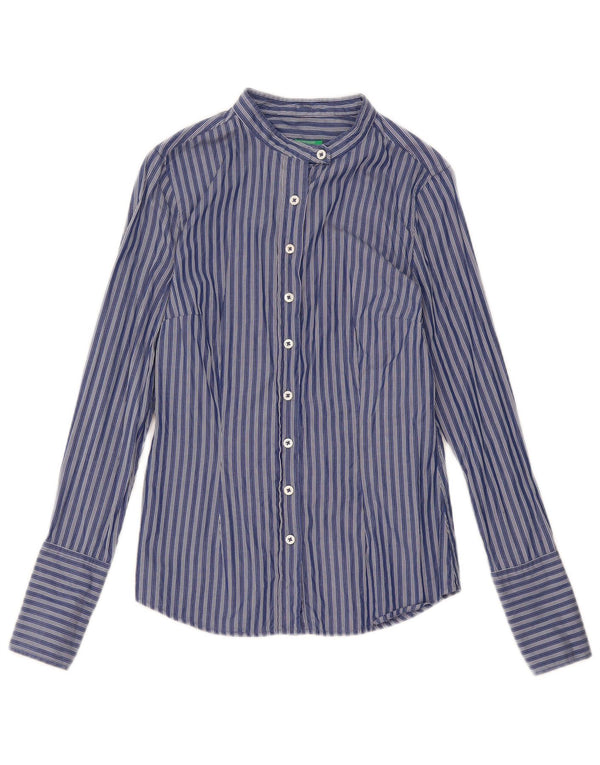 Benetton Damenhemd UK 10 Small Marineblau gestreift
