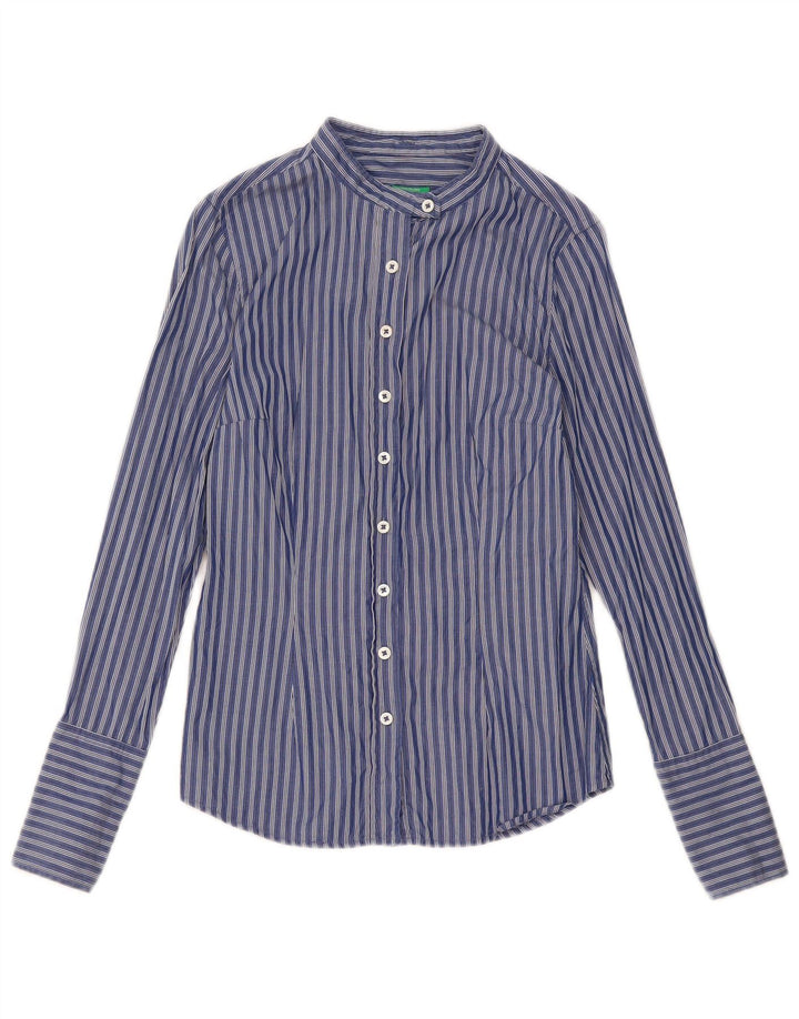 Benetton Damenhemd UK 10 Small Marineblau gestreift