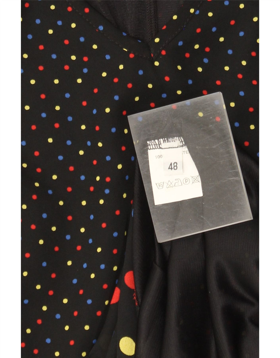 Vintage Damen A-Linie Kleid IT 48 XL Schwarz geflecktes Polyester