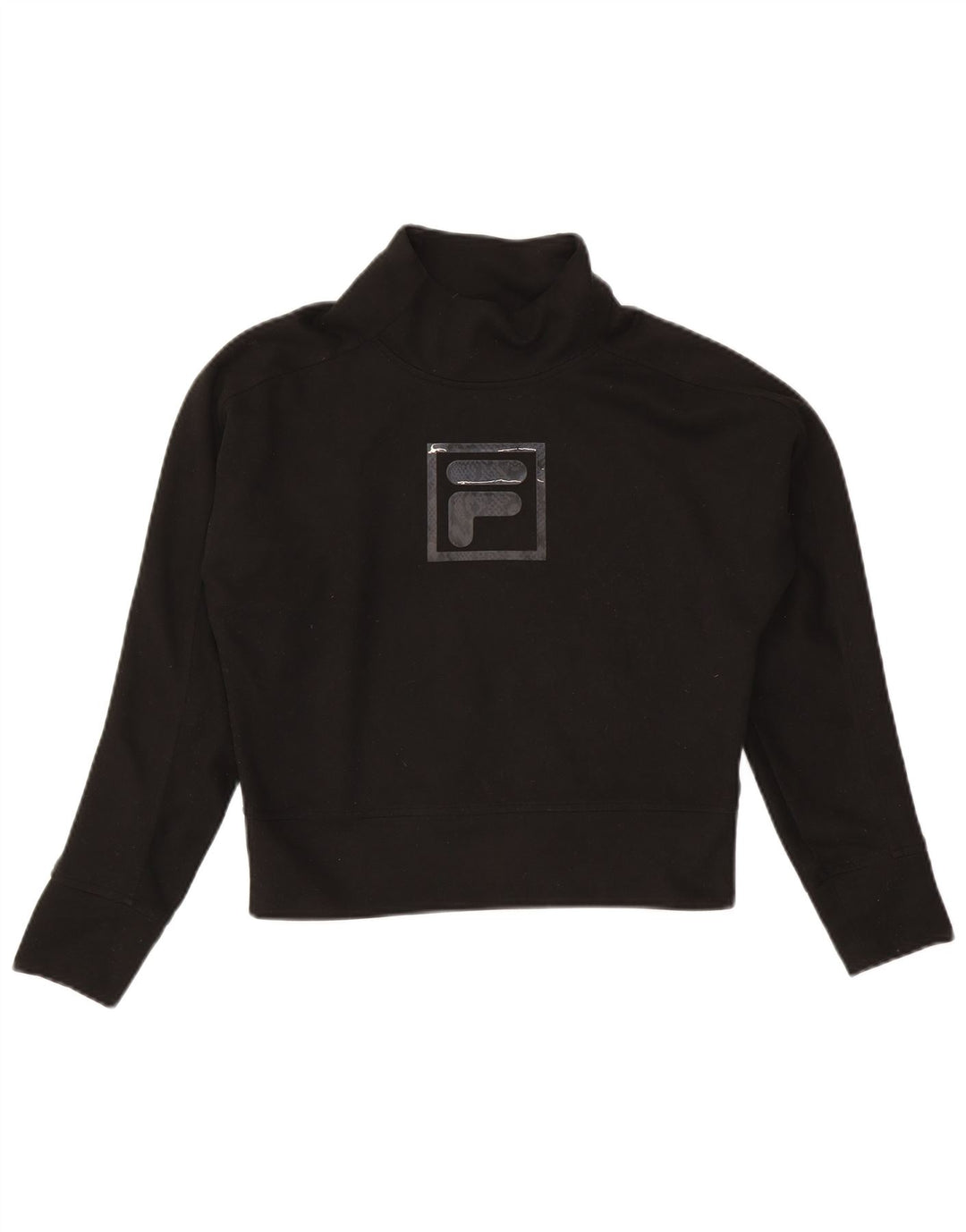 Fila Womens Crop Oversized Graphic Top Langarm UK 6 XS Schwarz Polyester