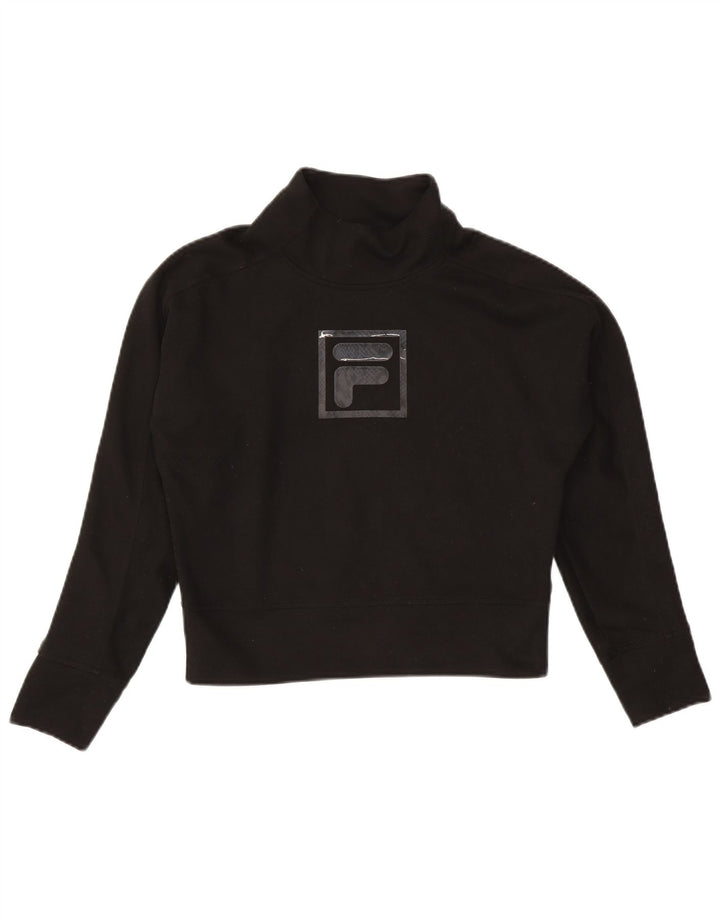 Fila Womens Crop Oversized Graphic Top Langarm UK 6 XS Schwarz Polyester