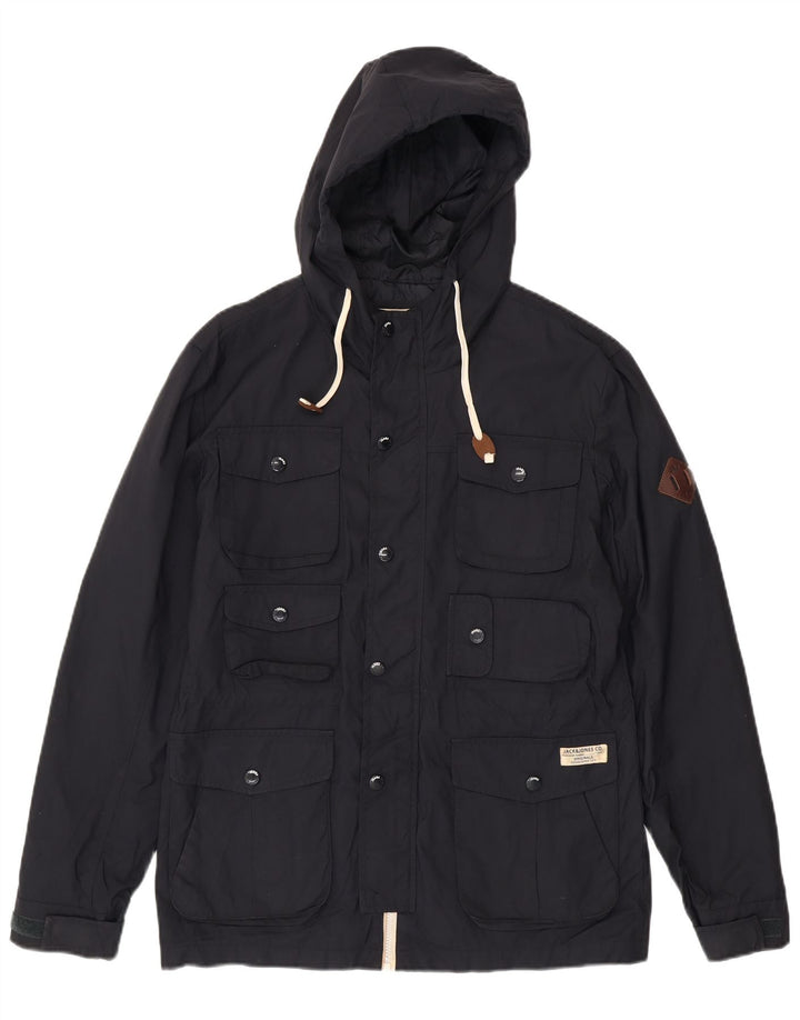 JACK & JONES Mens Hooded Utility Jacket UK 38 Medium Navy Blue Nylon