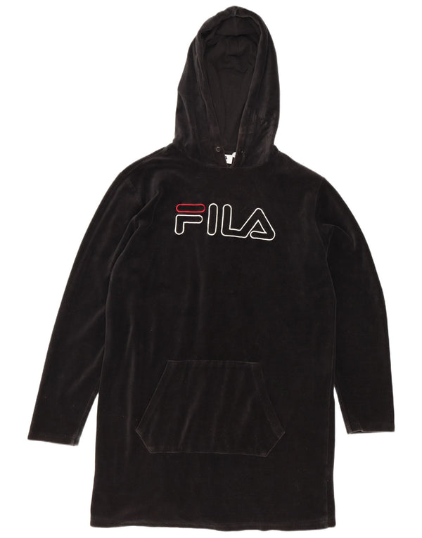 Fila Womens Graphic Velvet Hoodie Dresses UK 14 Mittelschwarze Baumwolle