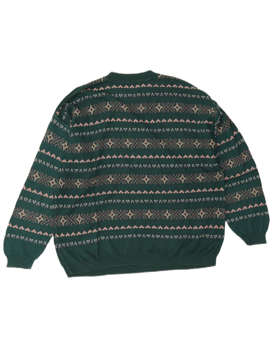Stefanel Herren-Pullover mit Rundhalsausschnitt, Größe L, Grün, Fair Isle