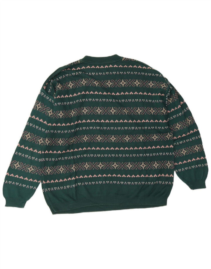 Stefanel Herren-Pullover mit Rundhalsausschnitt, Größe L, Grün, Fair Isle