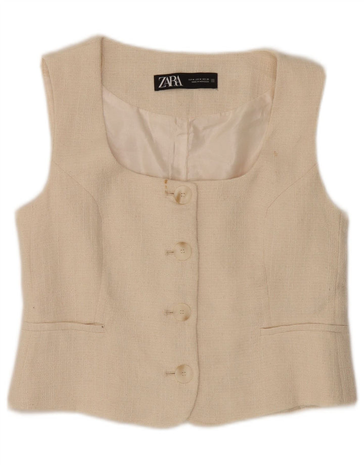 Zara Damen Weste UK 12 Mittelbeige Baumwolle