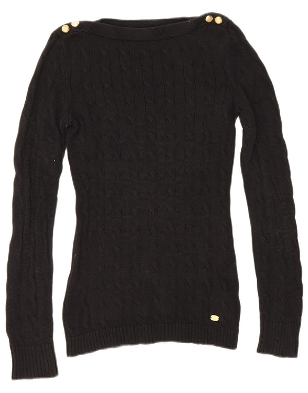 Ralph Lauren Damen-Pullover mit U-Boot-Ausschnitt, Gr. 10, Größe S, Schwarz, Baumwolle