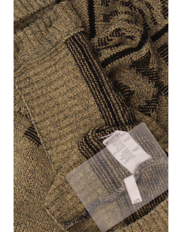 VINTAGE Herren Cardigan Pullover Große Khaki Geometrische Baumwolle
