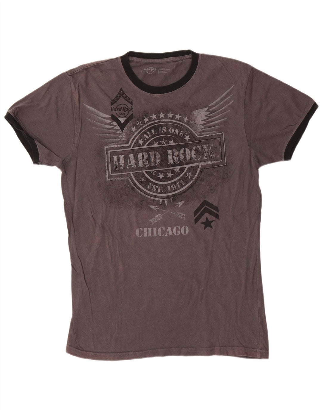 Hard Rock Cafe Herren Chicago Graphic T-Shirt-Oberteil aus mittelgrauer Baumwolle