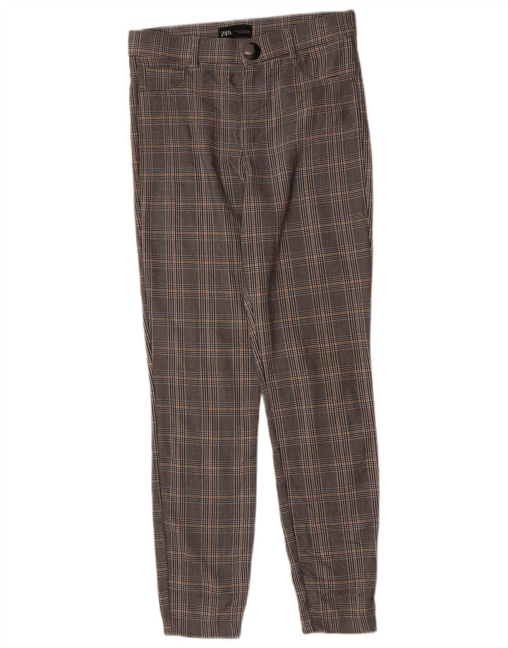 Schmale Freizeithose für Damen von Zara, mittelgroß, W28, L28, graue Hahnentritt-Viskose