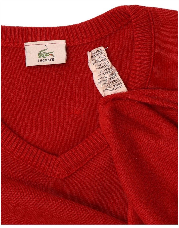 Lacoste Herren-Pullover mit V-Ausschnitt, Größe 5, große rote Baumwolle