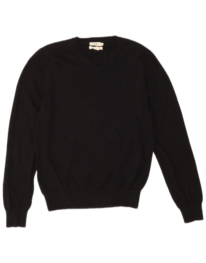 Marks & Spencer Herren-Pullover mit V-Ausschnitt aus mittelschwarzer Baumwolle