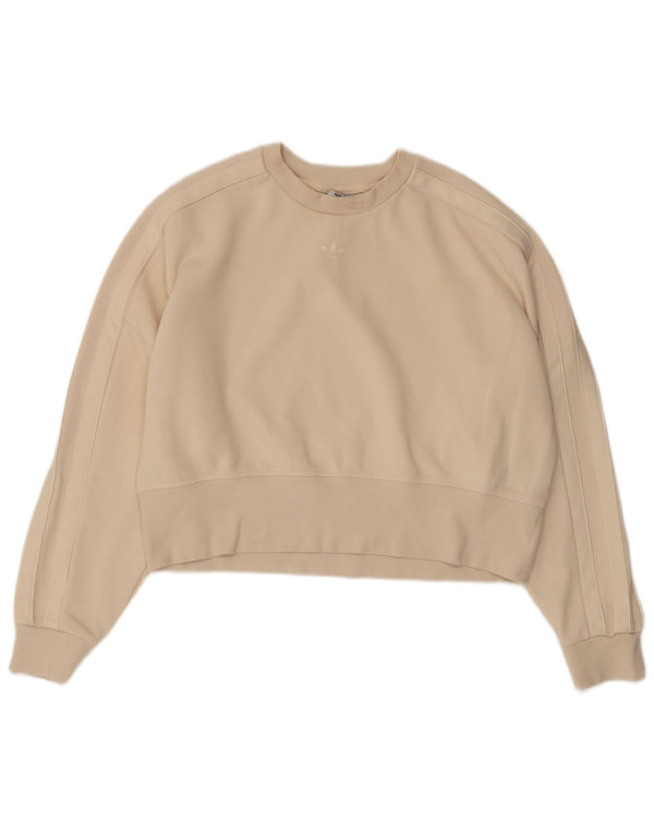 Adidas Damen Crop Sweatshirt Pullover UK 12 Mittelbeige Baumwolle