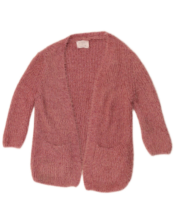 Zara Mädchen-Strickjacke mit 3/4-Ärmeln, offen, 7–8 Jahre, Rosa, Polyamid