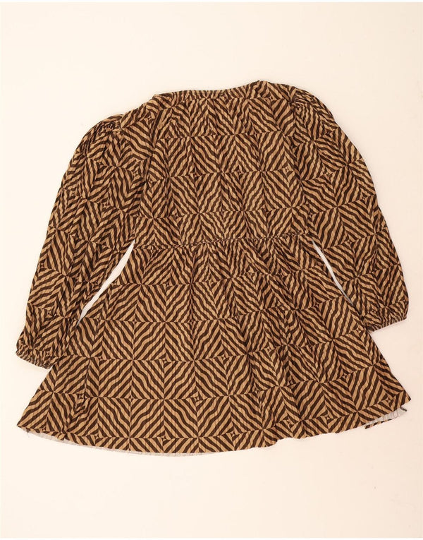 Zara Damen-Langarmkleid in A-Linie, UK 14, Mittelbraun gestreift, Polyester