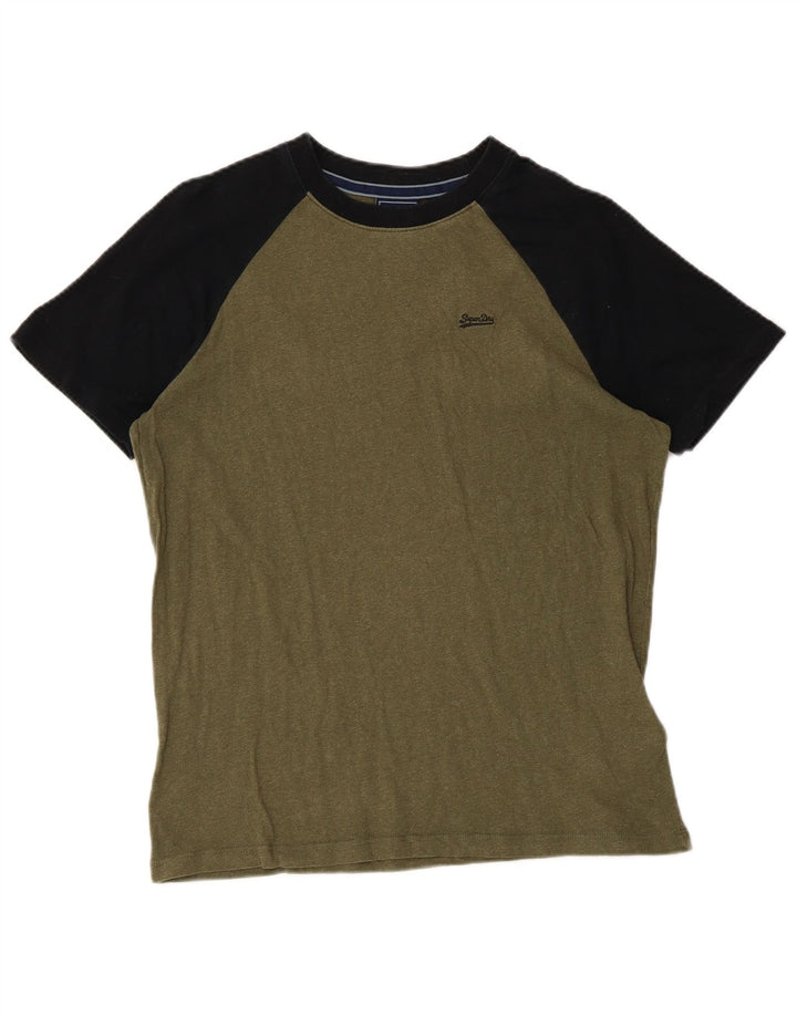 Superdry Herren-T-Shirt-Oberteil, klein, Khaki, Colourblock-Baumwolle