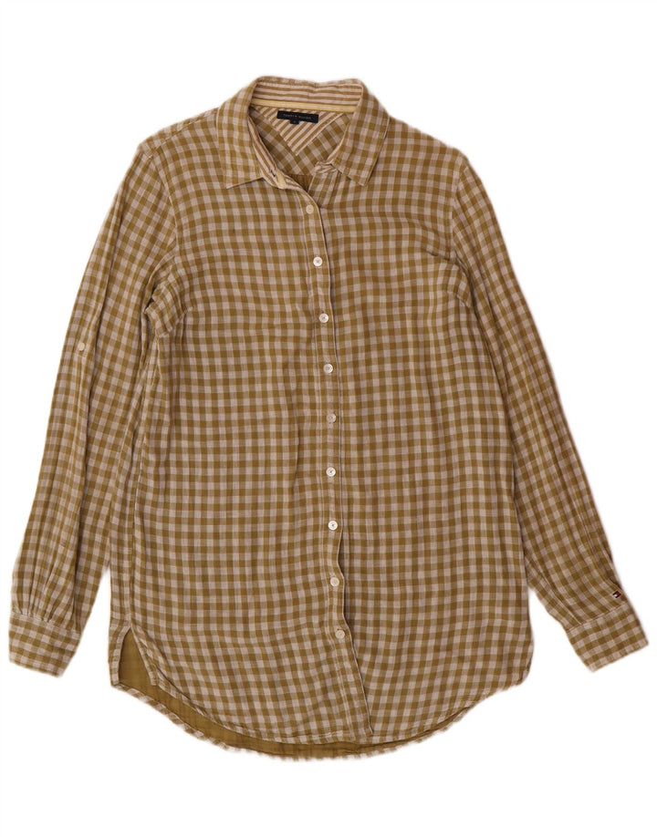 TOMMY HILFIGER Damen Longline-Hemd US 8 Mittelgrüne Gingham-Baumwolle