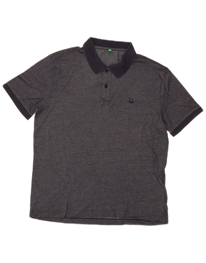 Benetton Herren-Poloshirt, groß, Marineblau meliert