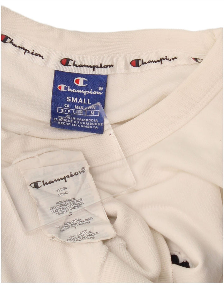 CHAMPION Womens Oversized Crop Graphic Sweatshirt Pullover UK 10 Small Weiß