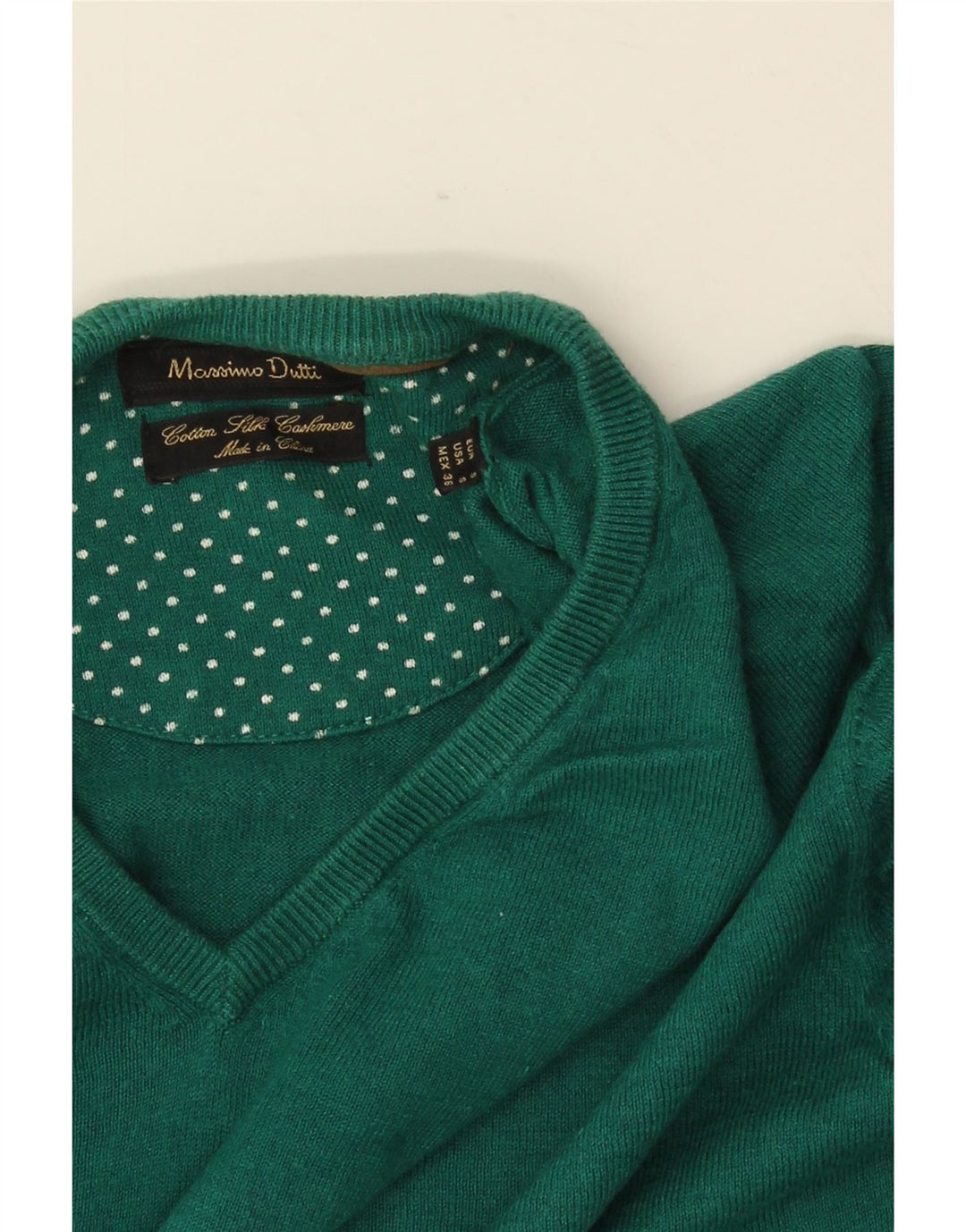 MASSIMO DUTTI Herren-Pullover mit V-Ausschnitt, Größe S, grüne Baumwolle