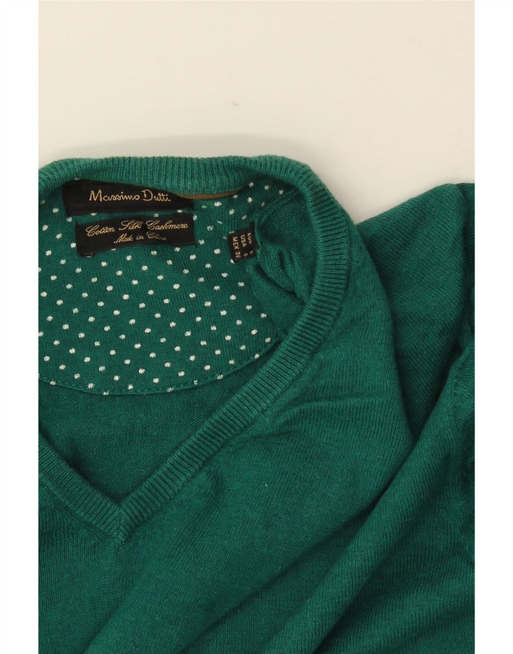 MASSIMO DUTTI Herren-Pullover mit V-Ausschnitt, Größe S, grüne Baumwolle