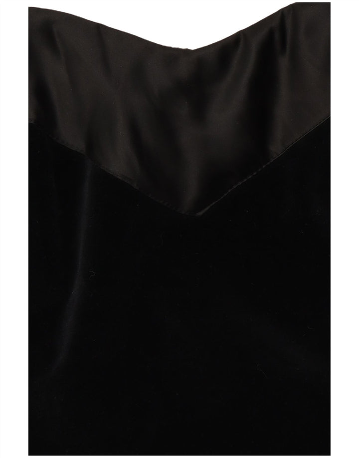 VINTAGE Damen Samt-Neckholder-Kleid UK 10 Small Schwarz