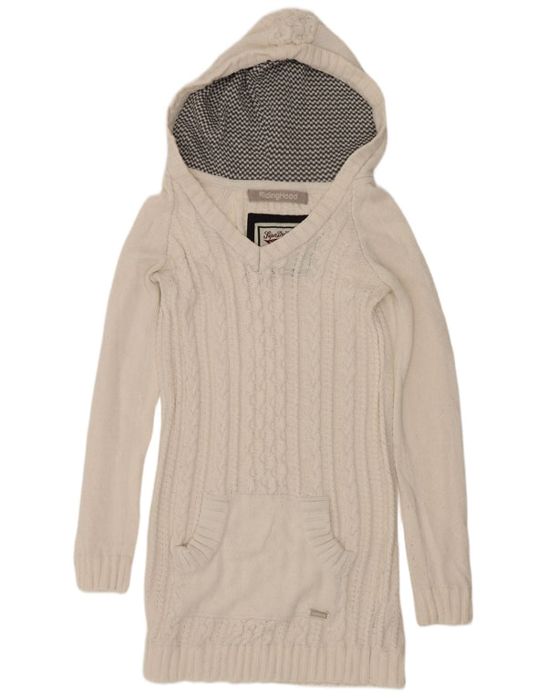 Superdry Damen-Pulloverkleid mit Kapuze, langärmelig, UK 18, XL, Weiß, Acryl