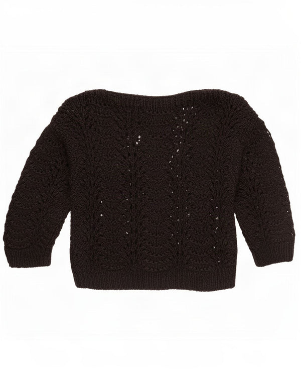 Vintage Damen Crop 3/4 Ärmel Pullover mit U-Boot-Ausschnitt UK 14 Medium Schwarz
