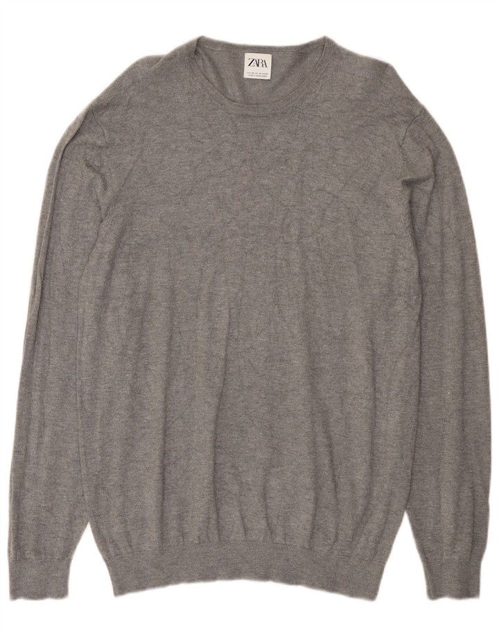 Zara Herren-Pullover mit Rundhalsausschnitt, mittelgraue Viskose