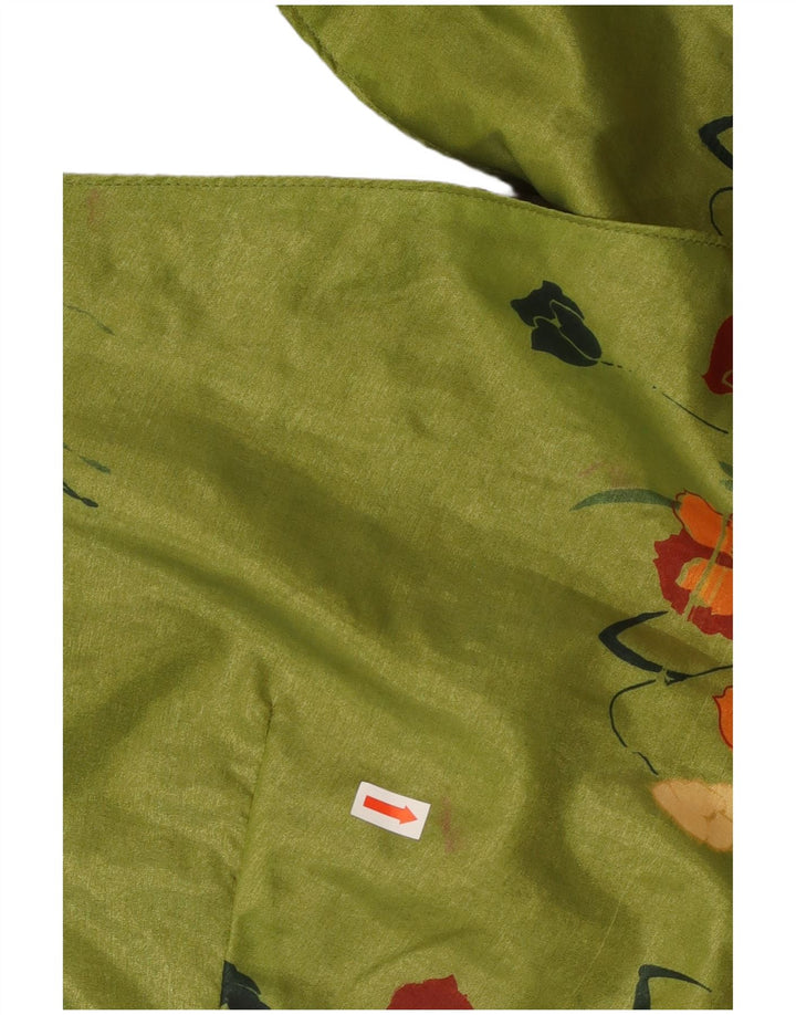 VINTAGE Damen Kurzarm-Hemdbluse UK 16 Großes grünes Blumenmuster