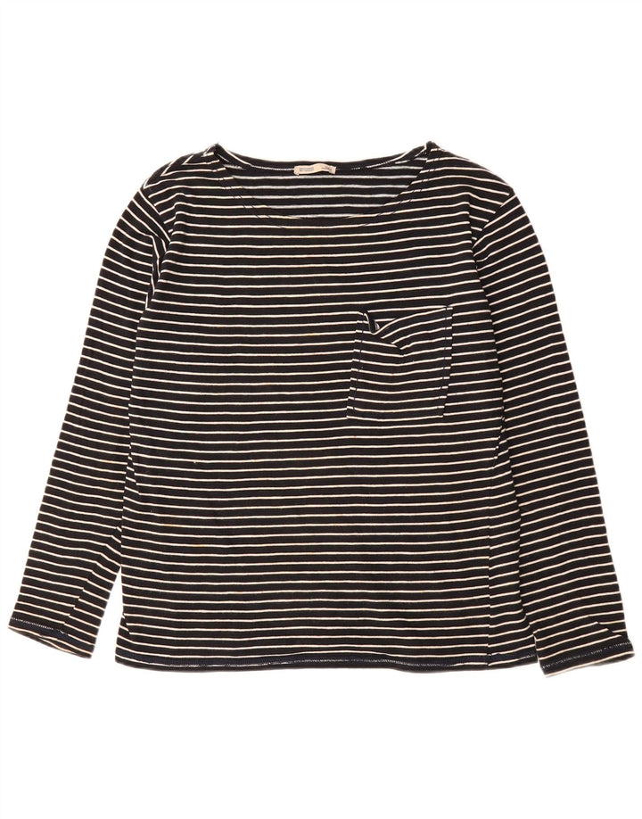 ZARA Womens Top Long Sleeve UK 14 Medium Black Pinstripe