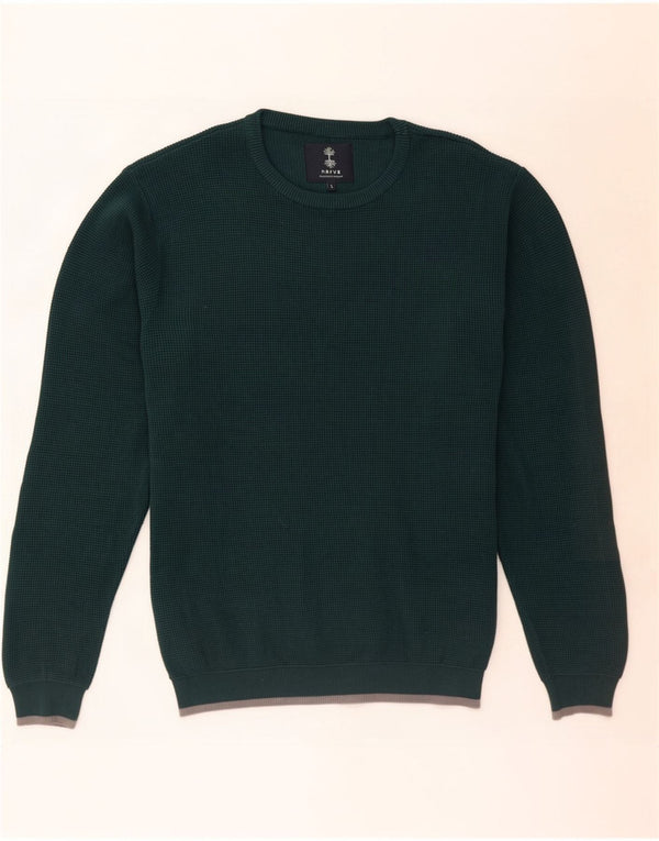 Nerve Mens Crew Neck Jumper Sweater Large Green Colourblock Cotton