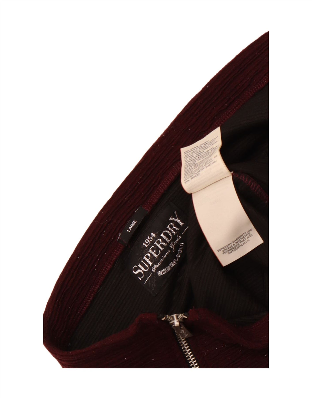 Superdry Minirock für Damen, Größe L, W32, Burgunderrot geflecktes Polyester